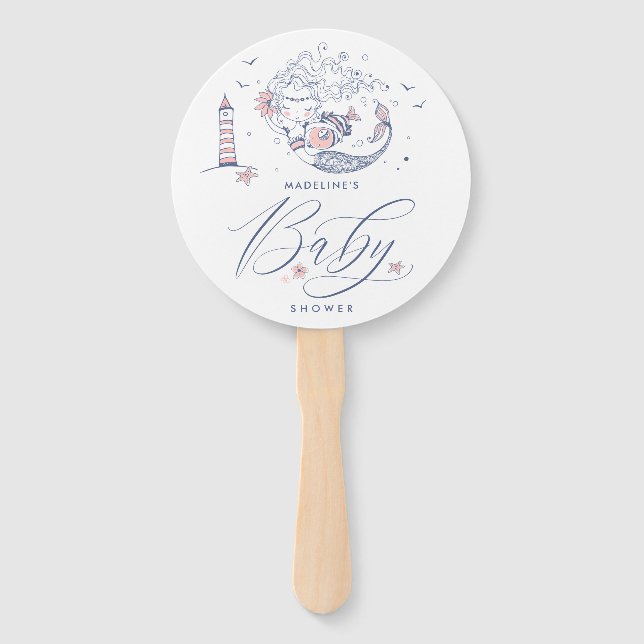 Babyparty | Baby Girl Whale Mermaid Hand Fan Fächer (Vorderseite)