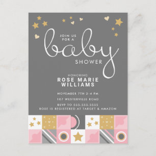 Babyparty   Baby Pink Moon & Stars Postkarte