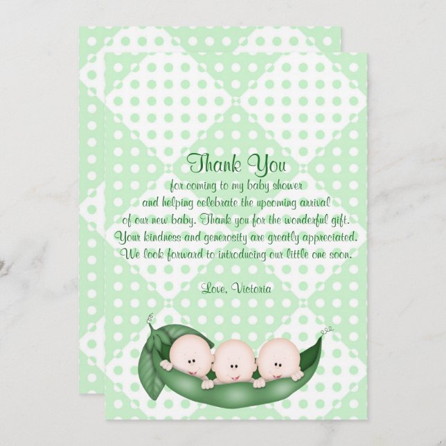 Babyparty danken Ihnen Dreiergruppe-Erbsen in Einladung (Vorne/Hinten)