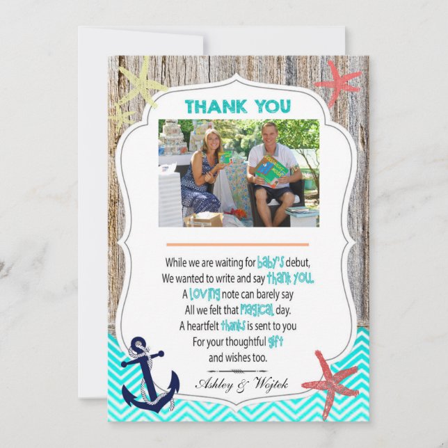 Babyparty danken Ihnen, See mit Ihrem Phot zu Dankeskarte (Vorderseite)