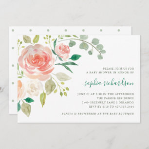 Babyparty-Einladung des Pfirsich-Blumenstrauß- Einladung