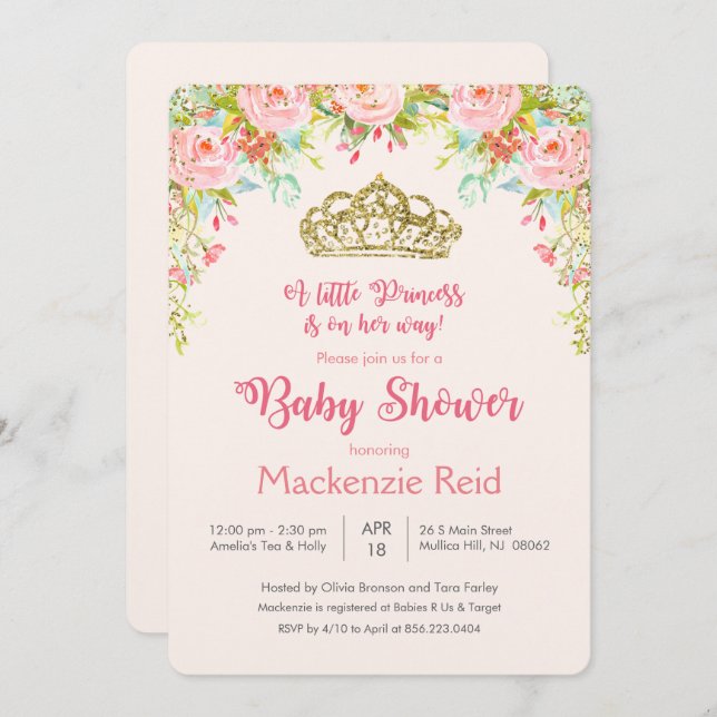 Babyparty-Einladung Prinzessin-Floral Einladung (Vorne/Hinten)