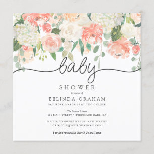 Babyparty-Einladungs-süßes Aquarell Blumen-QUADRAT Einladung