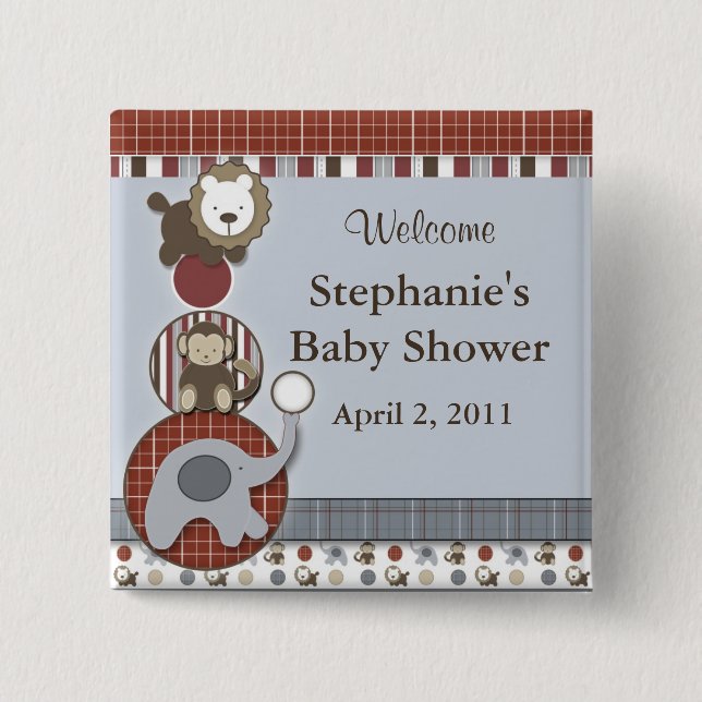 Babyparty-Elefant-Affe u. Löwe-Knopf Button (Vorderseite)