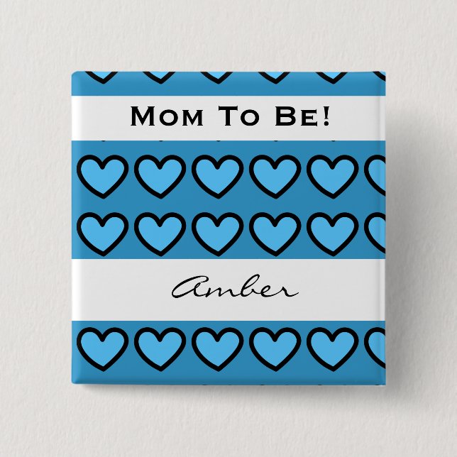 Babyparty für Jungen-moderne blaue Herzen A06 Button (Vorderseite)