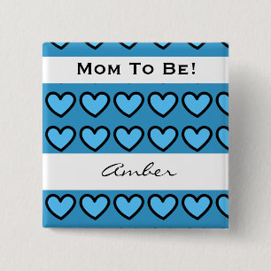 Babyparty für Jungen-moderne blaue Herzen A06 Button