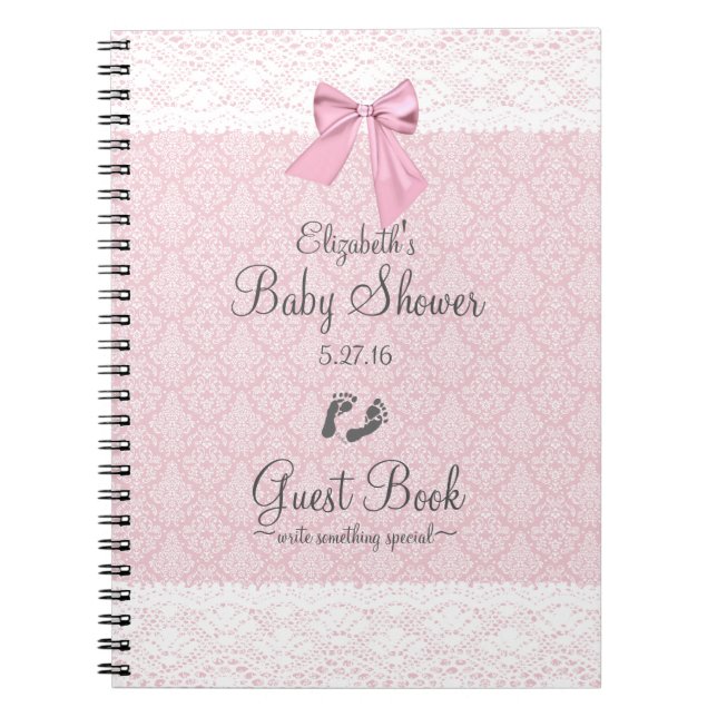 Babyparty-Gast-Buch-Rosa-Damast Notizblock (Vorderseite)