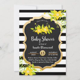 Babyparty | Gelbe Flora | Elegante Streifen Einladung
