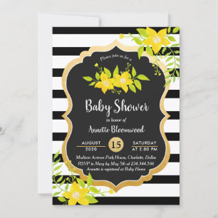 Babyparty  Gelbe Flora  Elegante Streifen Einladung
