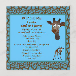 Babyparty-Giraffen u. blauer Tierdruck Einladung