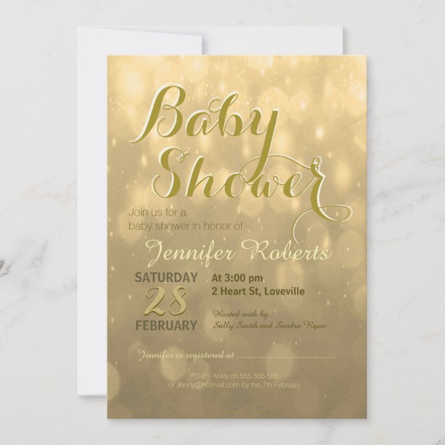 Babyparty | Golden Bokeh Lights Einladung (Vorderseite)