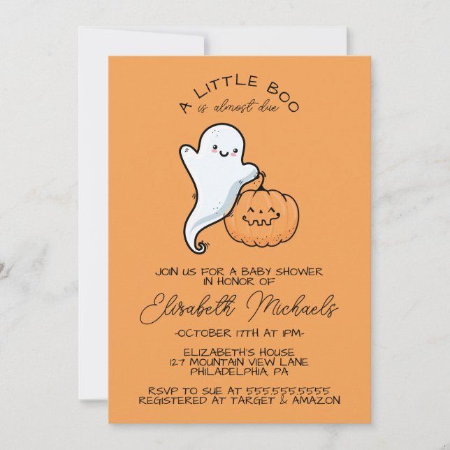Babyparty | Halloween Lil' Boo Ghost & Pumpkin Mitteilungskarte (Vorderseite)