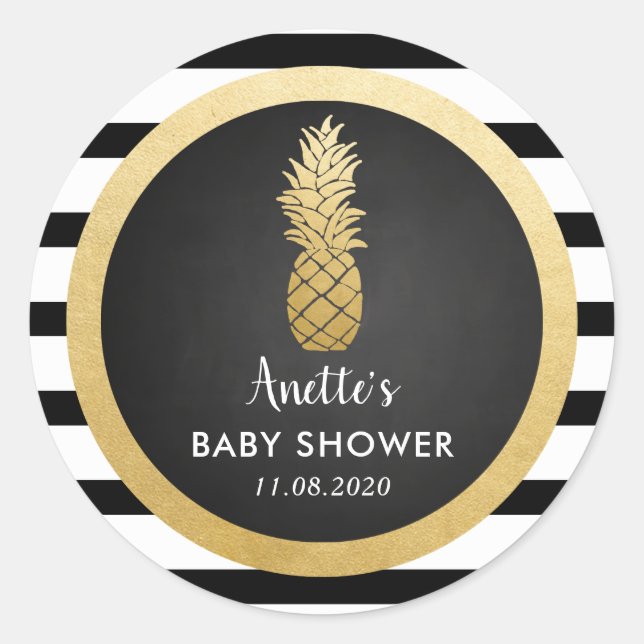 Babyparty | Imitate Ananas | Streifen Runder Aufkleber (Vorderseite)