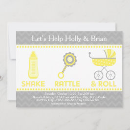 Babyparty laden Gelb - Erschütterung ein, rattern Einladung