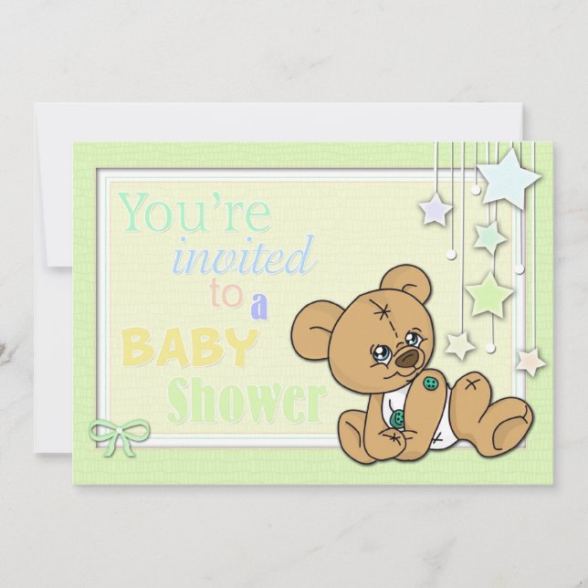 Babyparty laden Knopf-Bären ein Einladung (Vorderseite)