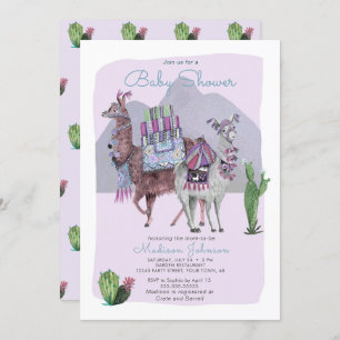 Babyparty Llamas & Cactus Einladungen von Lila