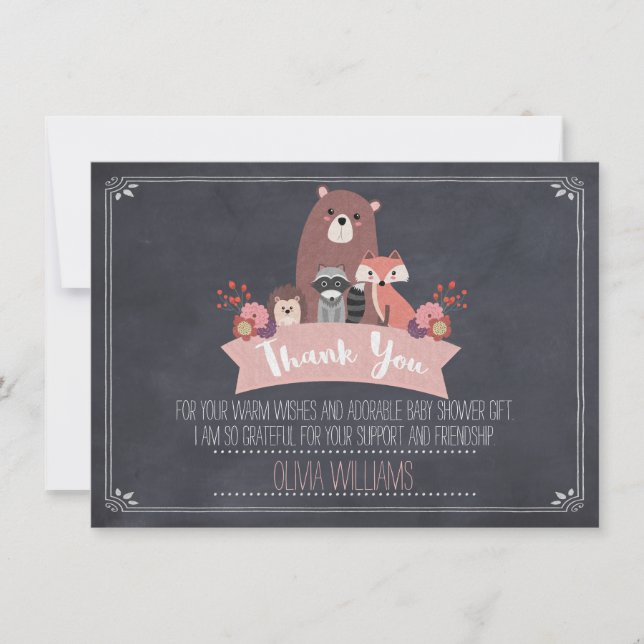 Babyparty-Mädchen-Waldland dankt Ihnen zu Dankeskarte (Vorderseite)