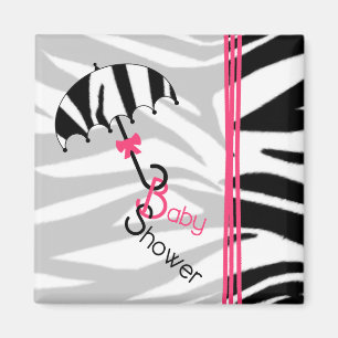 Babyparty-Magnet - Zebra-Druck-Regenschirm u. Rosa Magnet