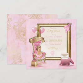 Babyparty-Mitteilungs-Prinzessin Crown Gold Pink Einladung
