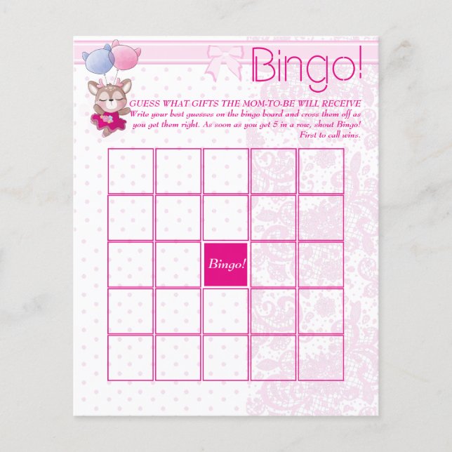 Babyparty. Pink Baby Deer Bingo. (Vorderseite)