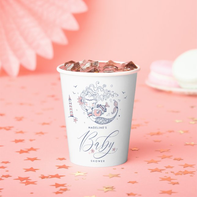 Babyparty | Pink Little Girl Mermaid Paper Cups Pappbecher (Insitu)