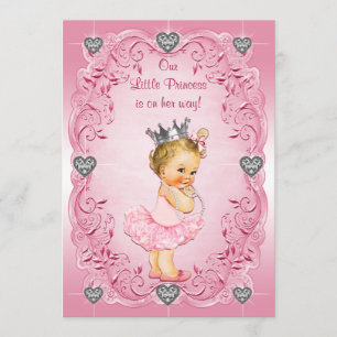 Babyparty Prinzessin-Ballerina Diamond Hearts Einladung
