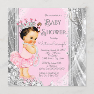 Babyparty Prinzessin-Ballerina Pink Silver Einladung