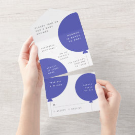 Babyparty | Scandi Blue Balloon Minimalistisch UAW All In One Einladung
