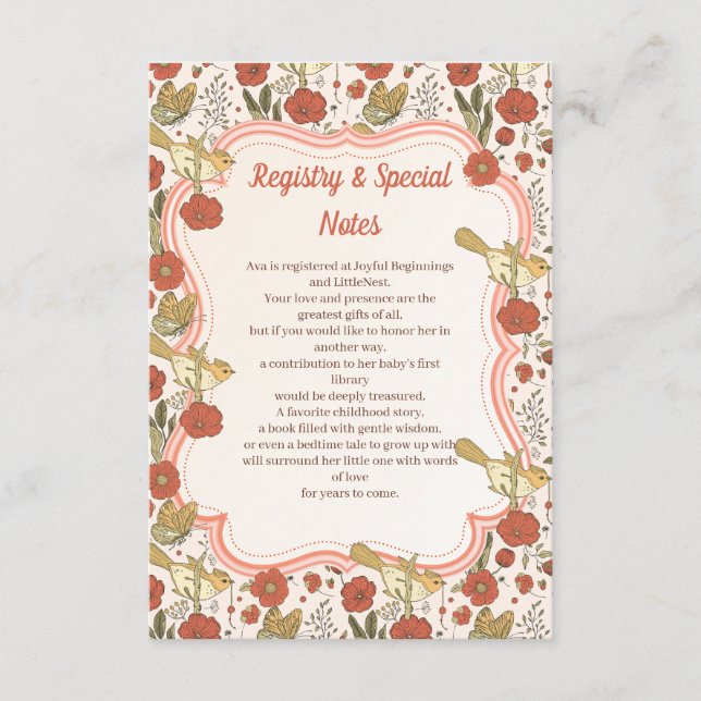 Babyparty | Schmetterlinge und Blüten Poesie Begleitkarte (Vorderseite)