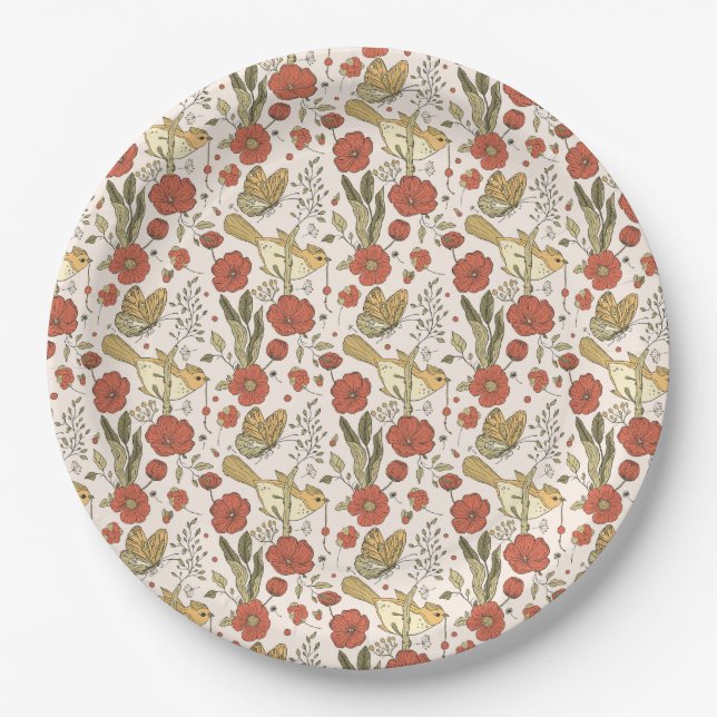 Babyparty | Schmetterlinge und Blüten Poesie Pappteller (Vorderseite)