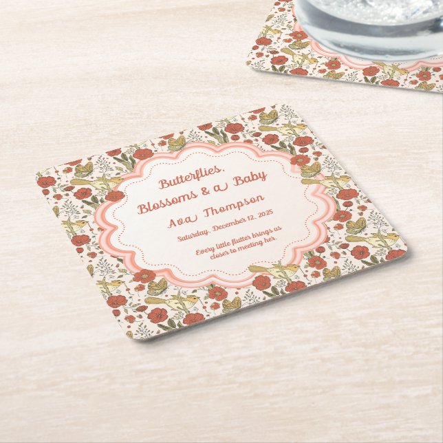 Babyparty | Schmetterlinge und Blüten Poesie Rechteckiger Pappuntersetzer (angewinkelt)