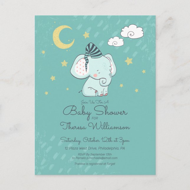 Babyparty | Sleepy Little Elephant Postcard Postkarte (Vorderseite)