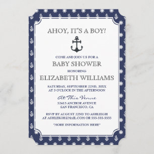 Babyparty   Stilvolle formale Navy Nautical Anchor Einladung