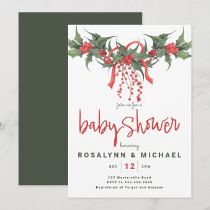 Babyparty   Weihnachtsfeiertag Holly Floral Invit Einladung
