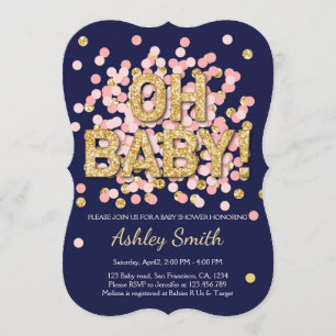 Babypartyconfetti-Rosa-Goldmarine-Einladung Einladung