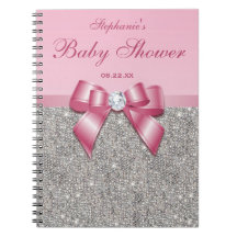 Babypartyguestbook-Silber-Paillette-Rosa-Bogen