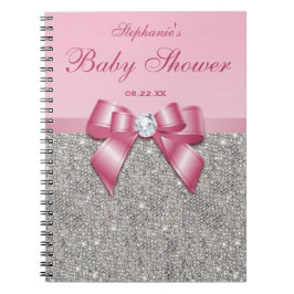 Babypartyguestbook-Silber-Paillette-Rosa-Bogen Notizblock