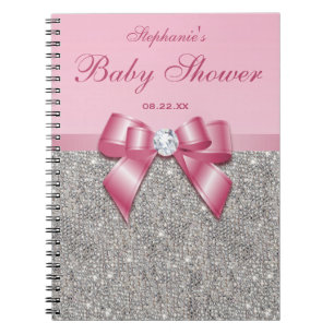 Babypartyguestbook-Silber-Paillette-Rosa-Bogen Notizblock