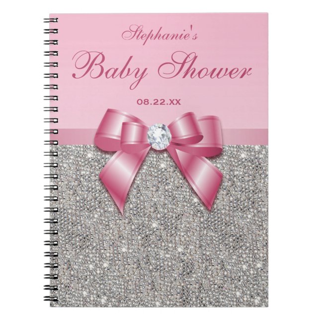 Babypartyguestbook-Silber-Paillette-Rosa-Bogen Notizblock (Vorderseite)