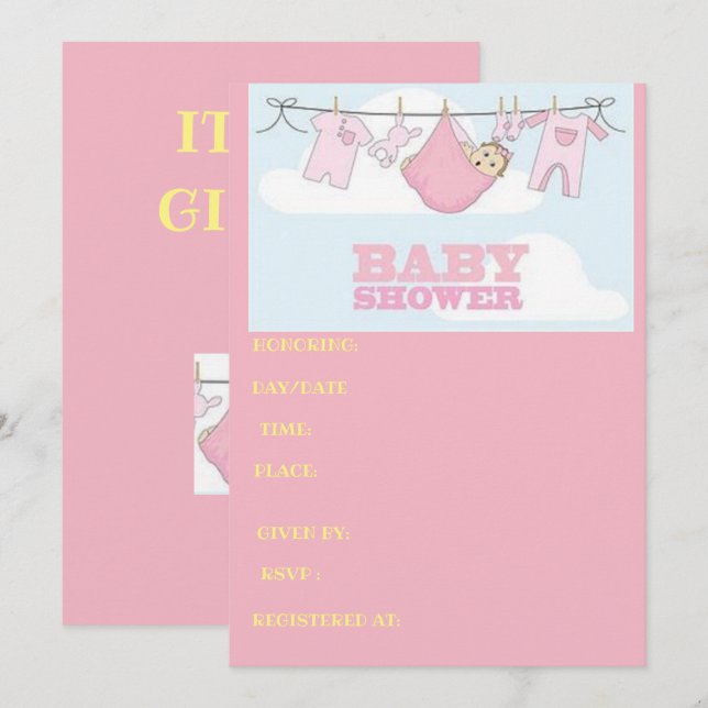 Babypartykarte ITIS EIN MÄDCHEN Einladung (Vorne/Hinten)