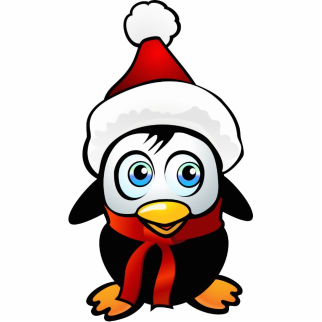 BabyPenguin mit Weihnachtsmannmütze Fotoskulptur Magnet (Vorne)