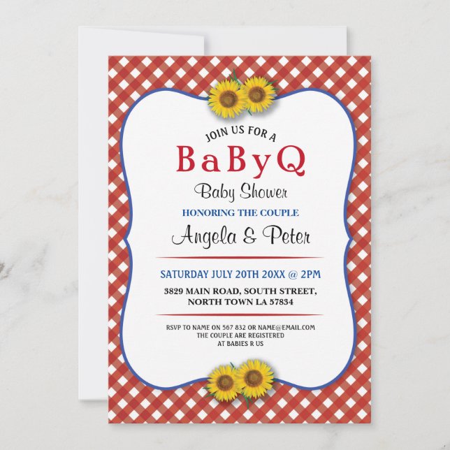 BABYQ Baby Dusche GRILLEN Party Paare Red Invite Einladung (Vorderseite)