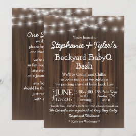 BabyQ Backyard Bash Lights Wood Rustic Baby Dusche Einladung