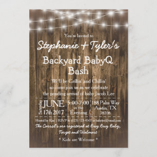 BabyQ Backyard GRILLEN Bash Wood Rustic Baby Showe Einladung