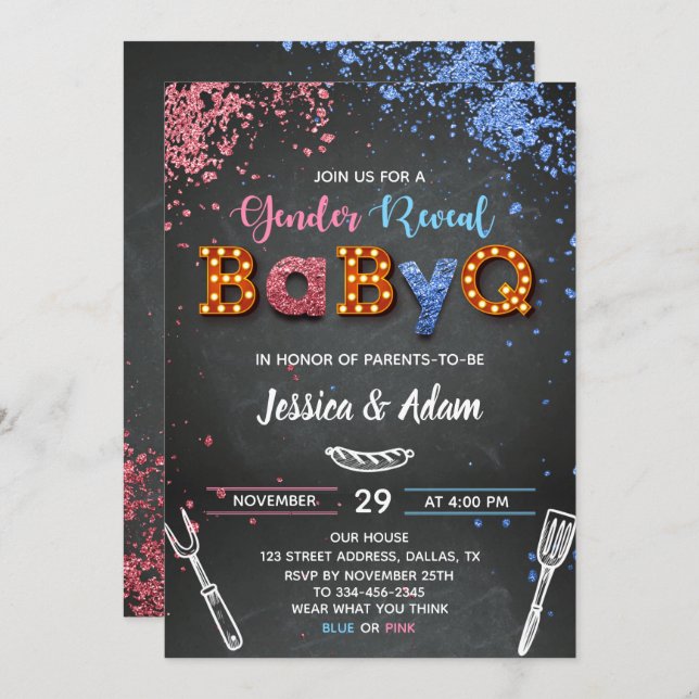 BabyQ-Gender-Einladung Einladung (Vorne/Hinten)