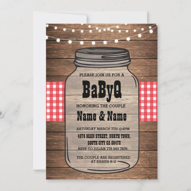 BaByQ Gender Reveal Baby Shower Red Karo Einladung (Vorderseite)
