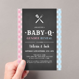 BabyQ Gender Reveal Gingham GRILLEN Black Acryleinladungen