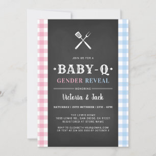BabyQ Gender Reveal Gingham GRILLEN Black Einladung