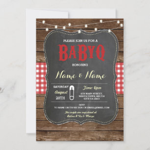 BaByQ GRILLEN Baby Shower Red Chalk Wood laden Einladung