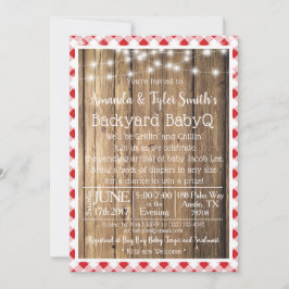 BabyQ GRILLEN Wood Rustic Red Gingham Baby Shower Einladung